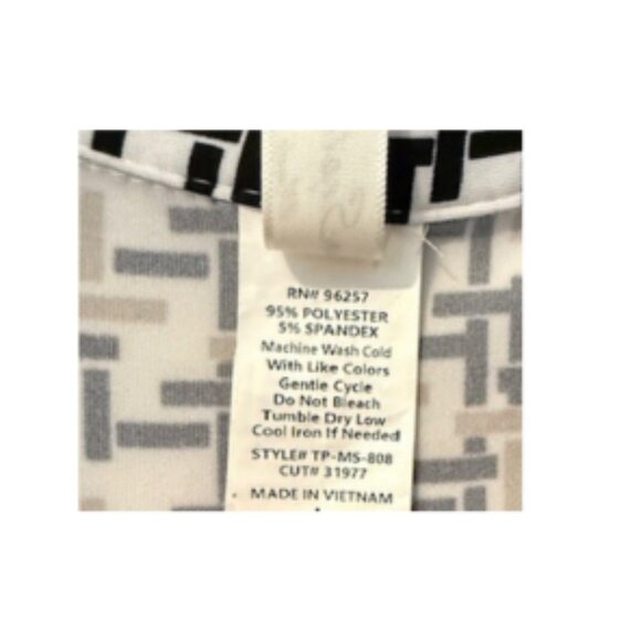 PerSeption Concept Blouse Roll Tab Sleeves Geometric Print Black/White Women's L - Picture 4 of 7